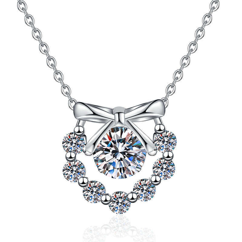 Sier American Colorful 1 ct Dynamic Bowknot Versatile Moissanite Necklace