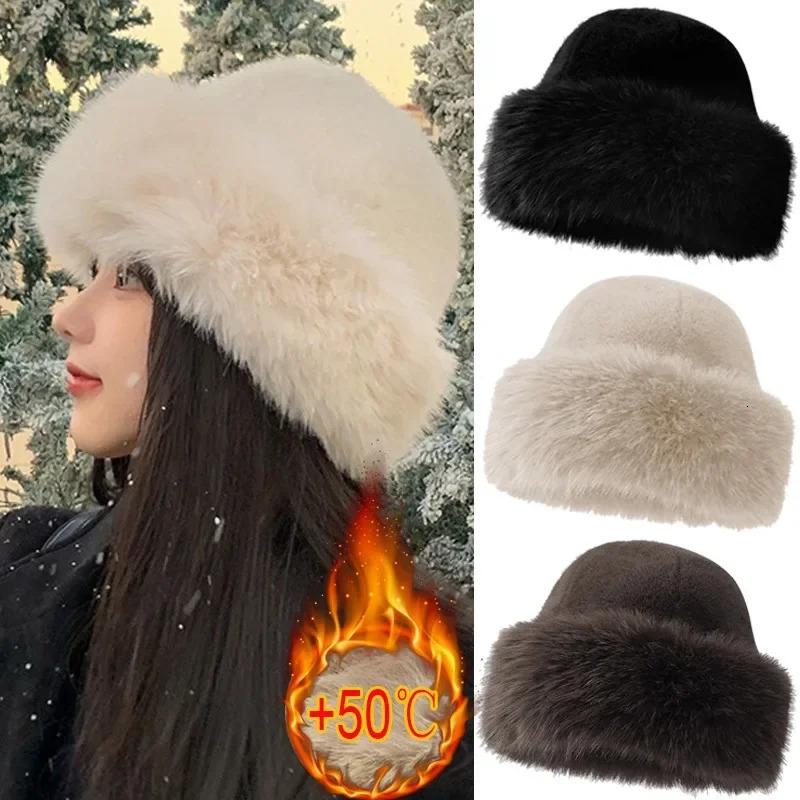 Winter Plush Ear Protection Cap Windproof Keep Warm Headgear Fluffy Fur Fisherman Hat for Women Fashion Female Hat Gifts 250806