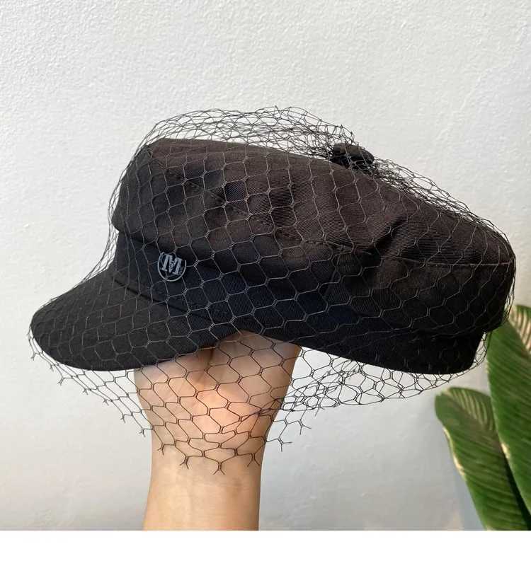 Luxury Women Girls Berets Denim Ladies Flat C with Mesh Lace Fashion Street Newsboy Hat for Women XJ250807