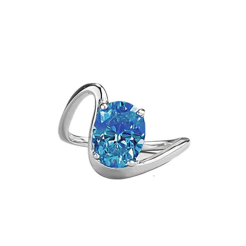 Hui Zhi Wing Jewelry New S Silver Wave Sea Blue Pigeon Egg Design Ring