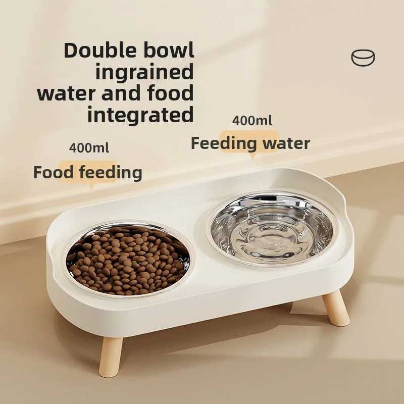Pet Bowl PP Plastic Double Bowl Anti-killing Bowl Water and Grain Integrated Dog Bowl Cat Dog Water and Grain Bowl Y250806