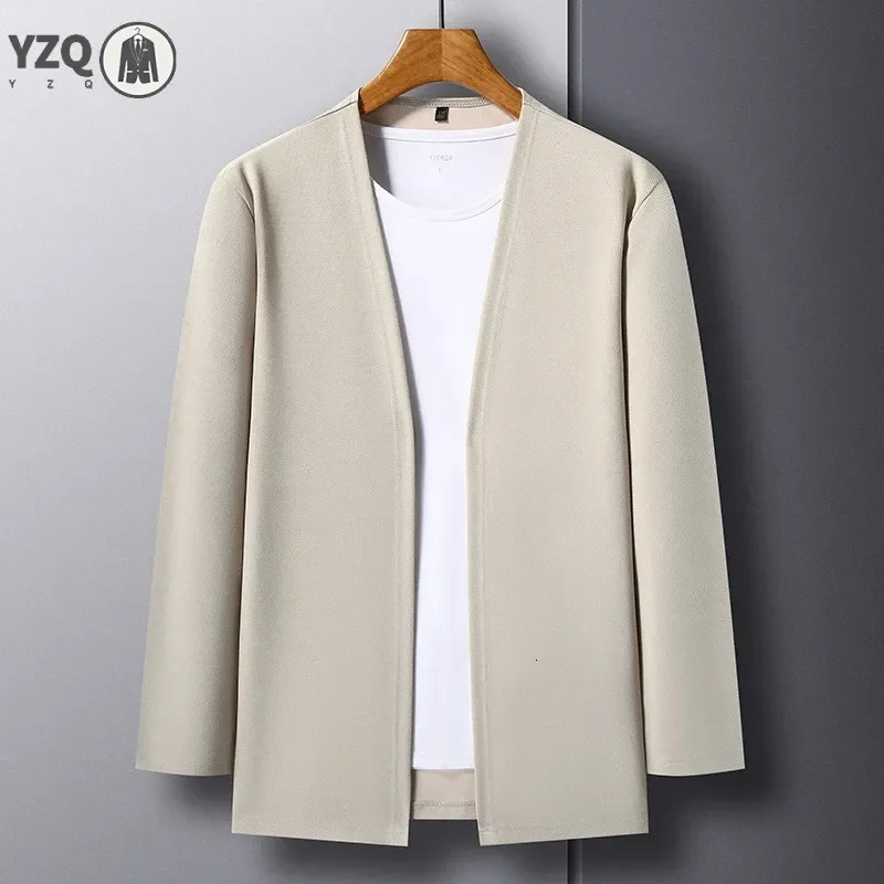 Mens Casual Solid Color Long Sleeved Cardigan Cloak Spring and Autumn Fashionable Comfortable Top 250805