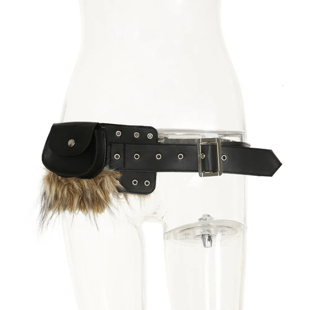 Fashion Alloy Hip-hop Belt Jeans Decor Strap Buckle Fur Tassels Waistband Exaggerated Punk PU Waist Bag Streetwear 250806