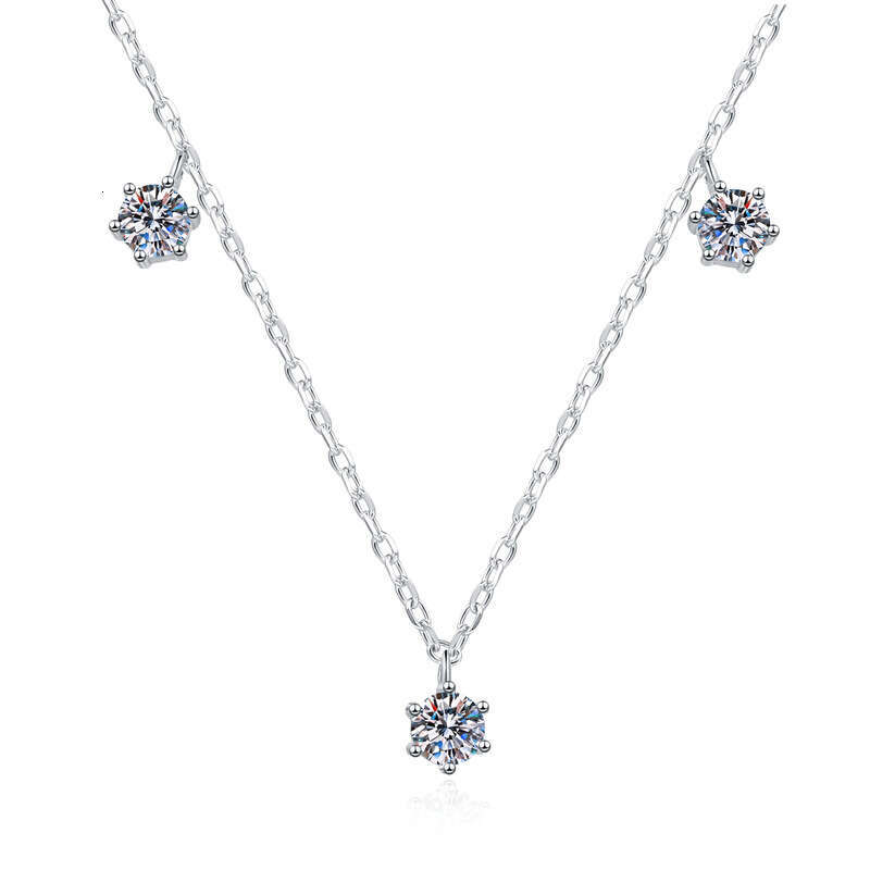 Sier Necklace Moissanite Pendant Elegant Light Collarbone Chain for Women