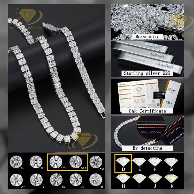 Galaxy Jewelry Wholesale Price Tennis Necklace 925 Silver Gold Plated 6.5mm Bling Moissanite Iced Out Tennis Chain