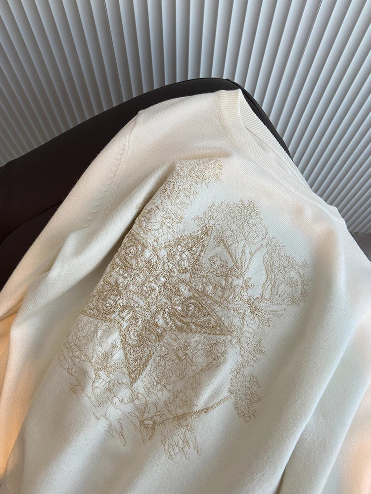 High Quality Womens Knitted Sweater Round Neck Star Embroidery Knit Pullover Korean Fashion Long Sleeve Casual Jumper C-016 250801