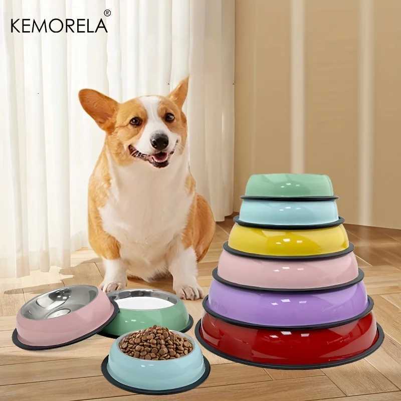 KEMORELA 16/18/22CM Durable Colorful Stainless Steel Pet Bowl for Dogs and Cats - Non-Slip Base Pet Feeding And Drinking Bowl Y250806
