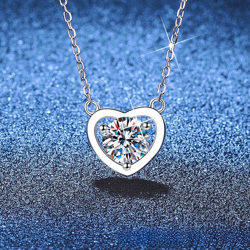 Moissanite Necklace S Sterling Sier Heart Single Dia Pendant Simple Versatile Heart-shaped Collarbone Chain