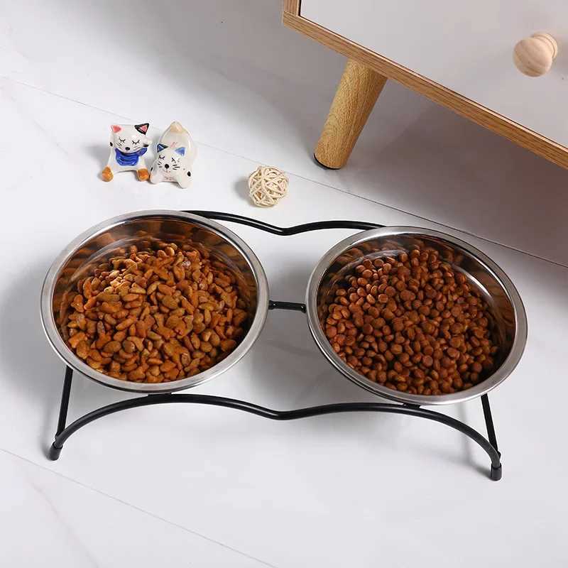 Stainless Steel Double Dog Bowls with Anti Slip Rack Safe Durable Pet Feeding Supplies for Dogs Cats Pet Accessories Y250806