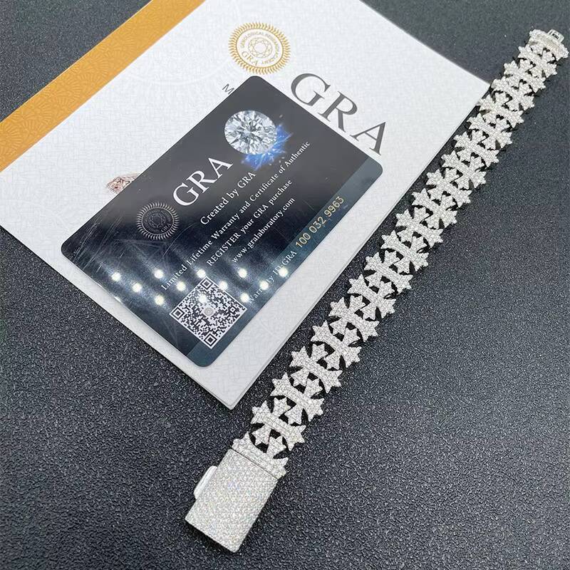 New Arrive Moissanite Cross Cuban Bracelet Iced Out Chain Hip Hop Jewelry S925 Silver Cuban Chain Bracelets With GRA