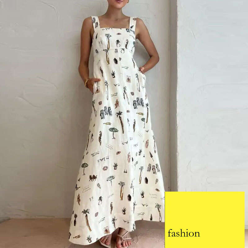 New Women's Sleeveless Tie Strap Sexy Printed Flared Dress B5 h7