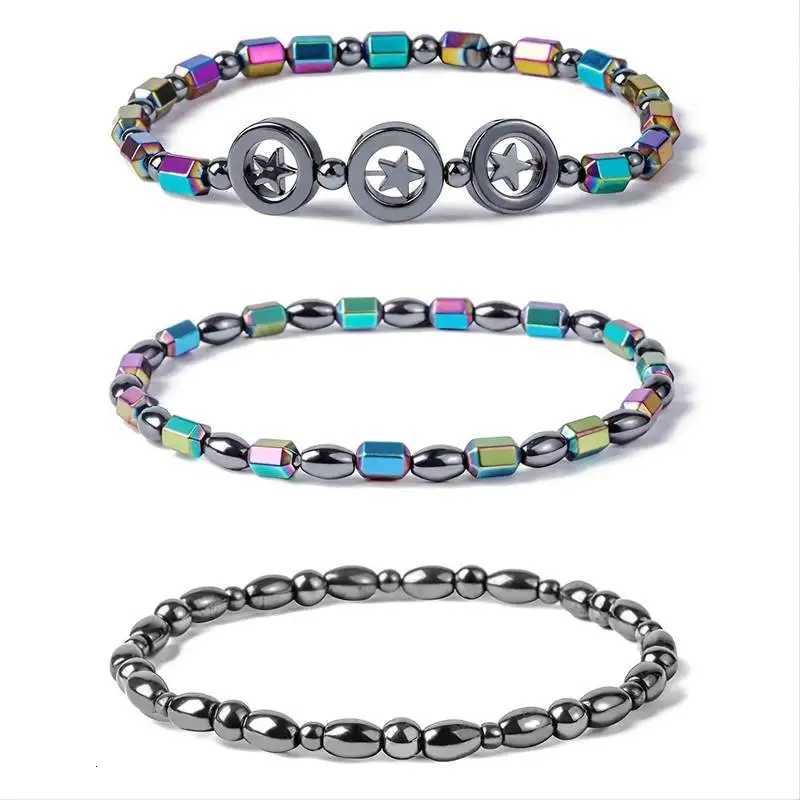 1/2/4/6Pcs Hematite Ankle Colorful Elastic Anklet Bohemian Summer Beach Clothing Accessories Energy Hematite Jewelry Y250805