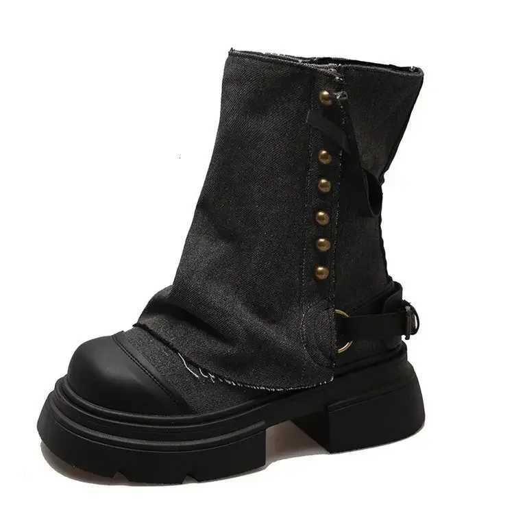 Designer Women Ankle Boots Wern Denim Short Boots Ankle Boots Fi Slip Thick Bottom Platform Shoes 2052 XJ250807