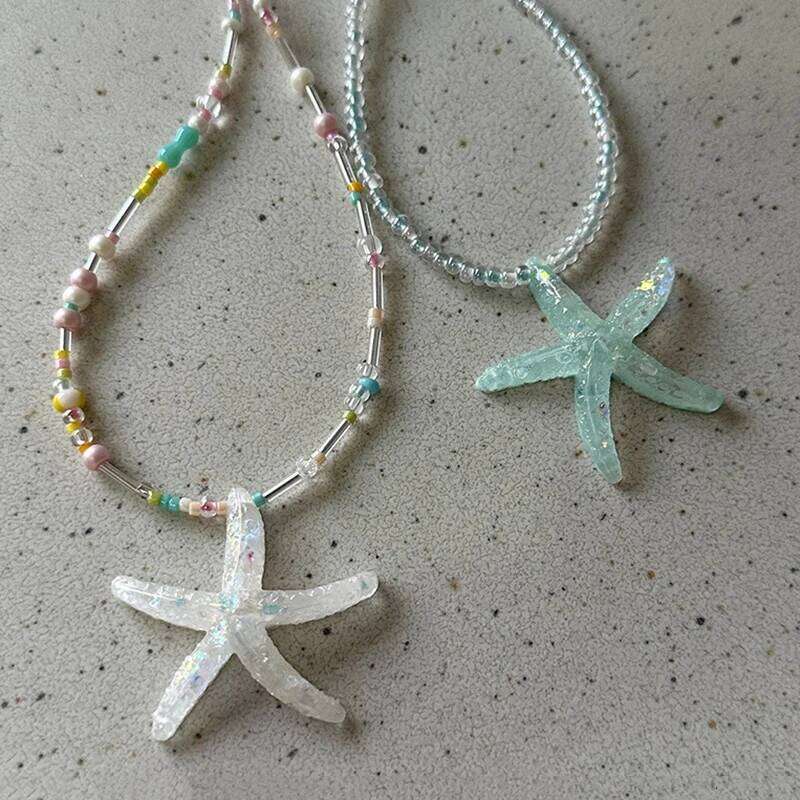 Y2k Large Resin Star Starfish Beads Pendant Necklace For Women Trendy Summer Beach Vacation Jewelry On Neck Accessories Female