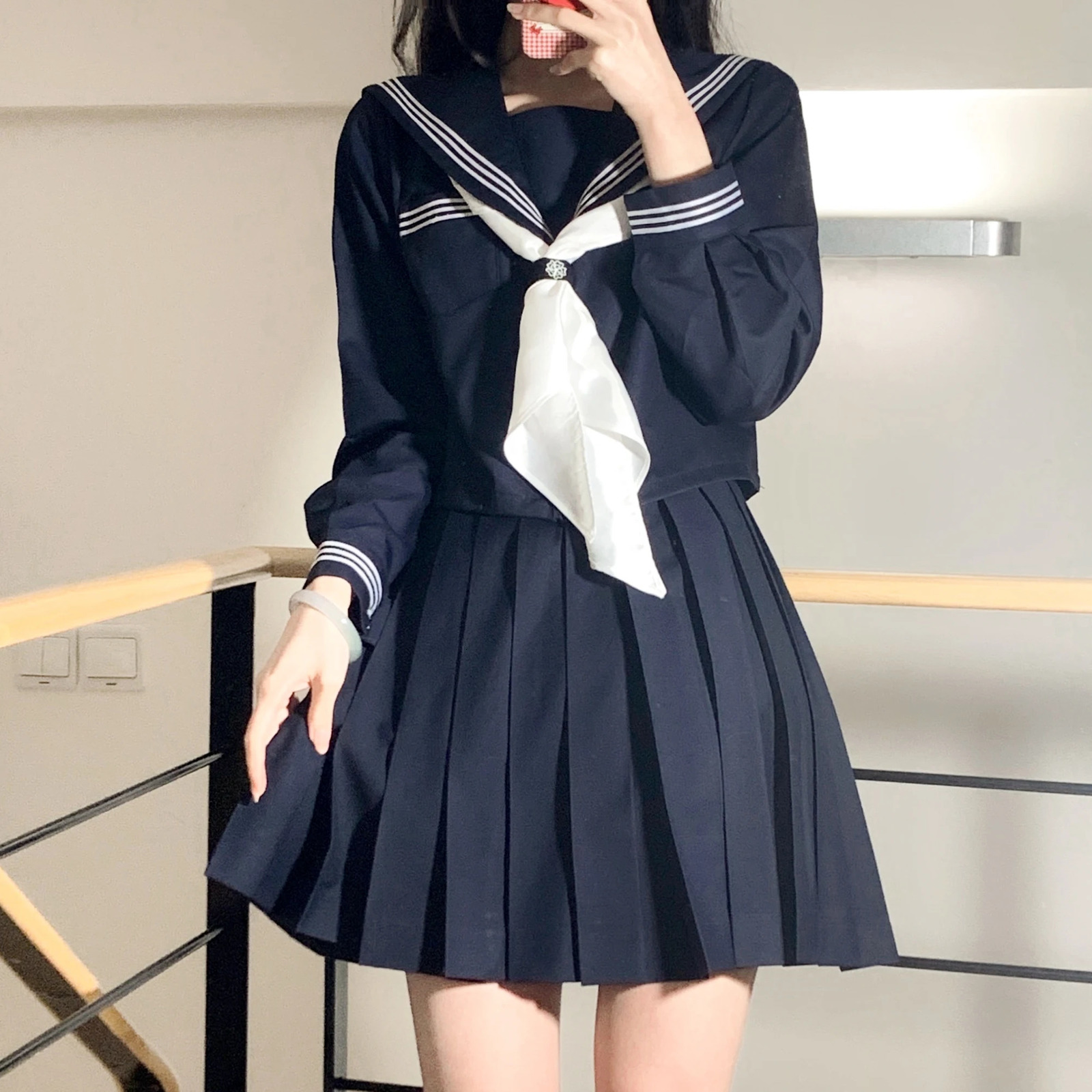 Navy Three Lines Sailor Suit Summer Spring Japanese School Uniform College High Girls Students Uniforms Pleated Skirt 250729
