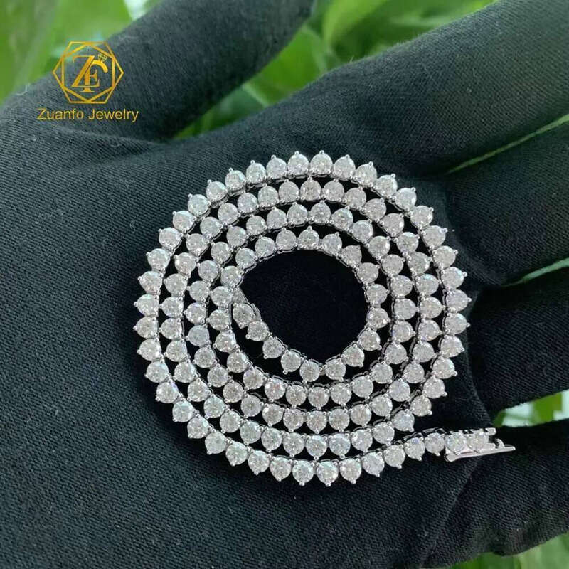 Pass Dia Test 3 Prongs Design Moissanite for Men Women Sier Hiphop Jewelry Tennis Link Chain Necklace