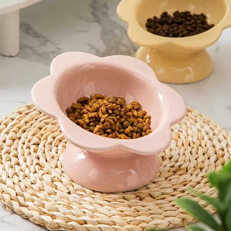 Sunflower Shape Ceramic Cat Bowl Dog Puppy Feeder Feeding and Eating Food Water Elevated Raised Dish for Cat Dog Pet Supplies Y250806