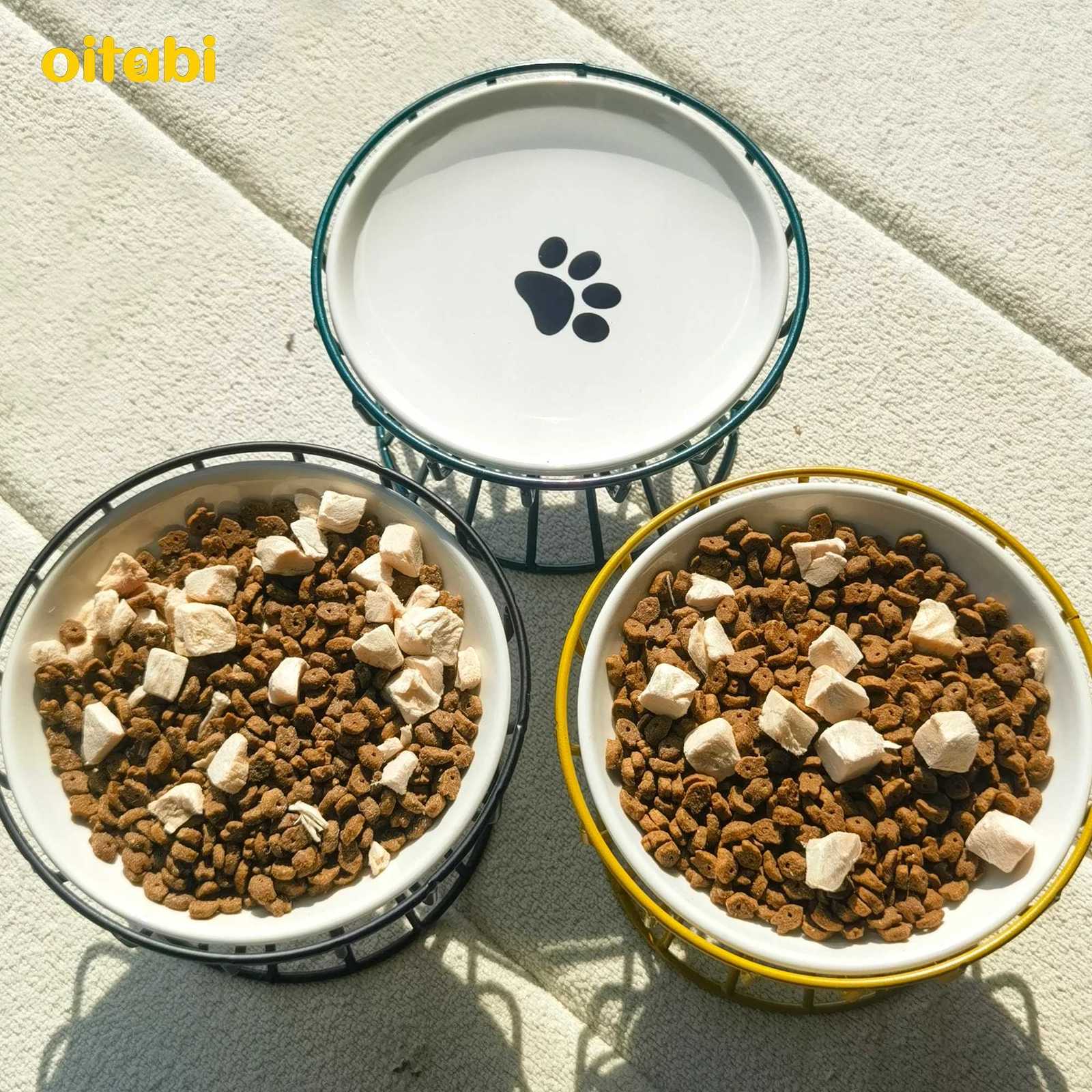 Oitabi Elevated Cat Bowl Raised Ceramic Cat Dish with Metal Stand Pet Water or Food Feeding Station for Cats and Small Dogs Y250806