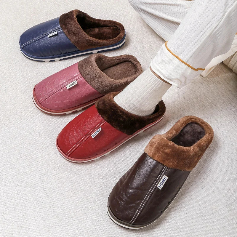 Mens Soft Plush Cozy House Casual Slippers Waterproof -skid Slip-on Shoes Fuzzy Lining Indoor Walk Autumn Winter Couples 250805