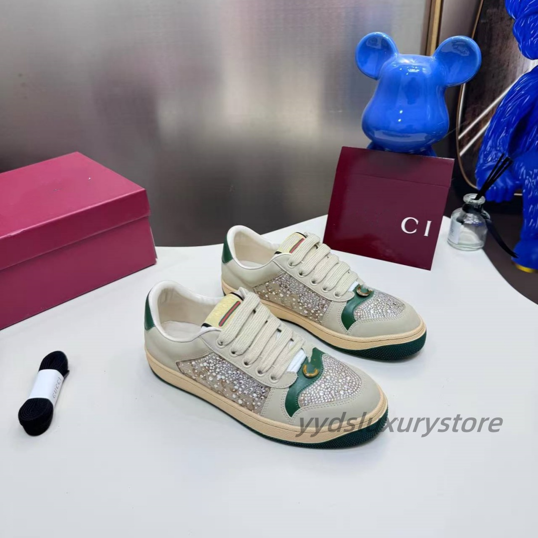 2025 ss Designer Shoes Luxury Leather White Sneakers with Vintage Old Flowers Weathered Dirty Look Breathable Thick Sole Comfortable Outdoor Sports Leisure Shoes