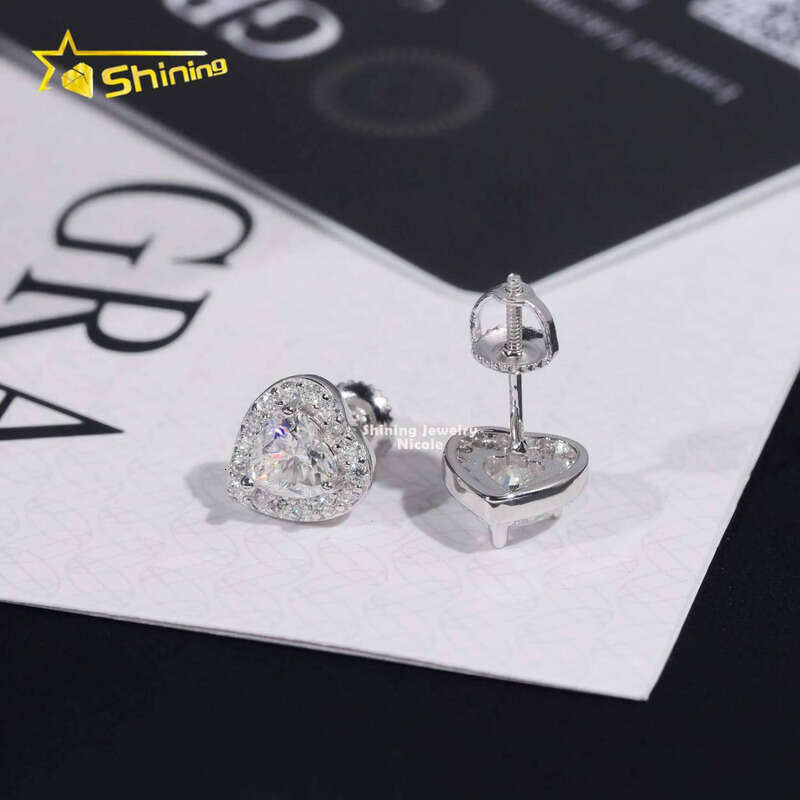Hip Hop Style High Quality Wholesale Price Sterling Sier Moissanite Stud Heart Earrings 52