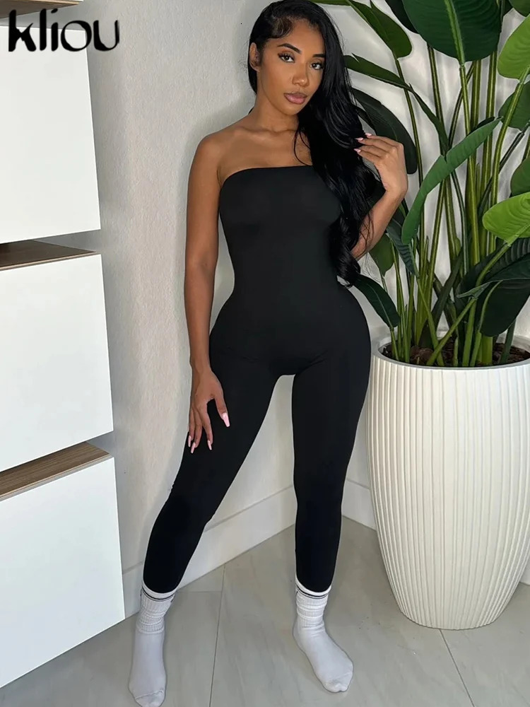kliou Solid Strapless Women Jumpsuits Concise Daily Stretch Sleeveless Skinny Active Overalls Female Classic Sporty One Piece 250807