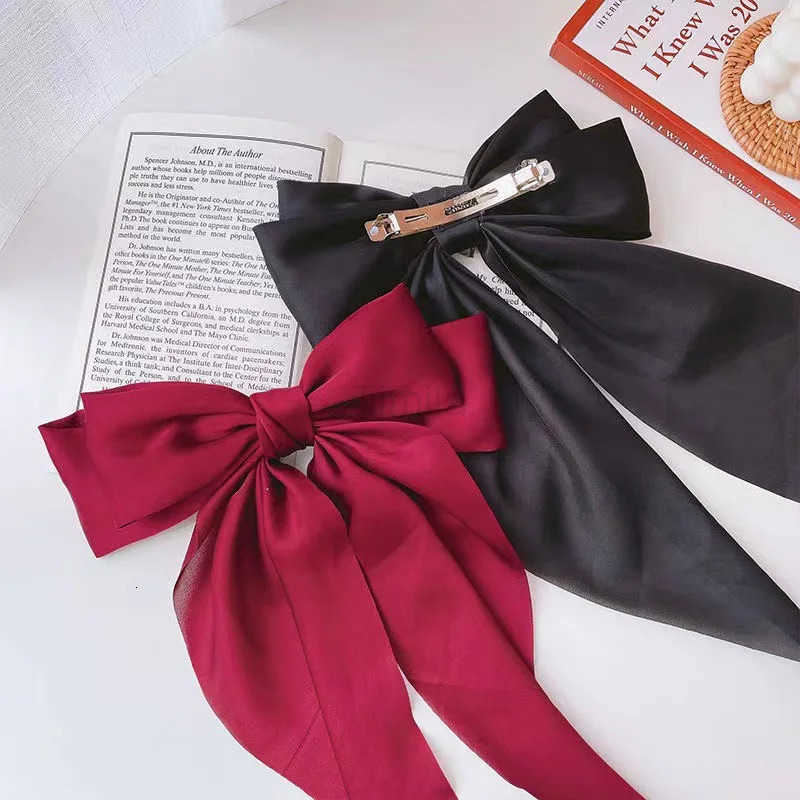 Elegant Solid Large Bow Ribbon Hair Clip For Women Girl Sweet Headbands Soft Satin Hairpin Hairtuck Fashion Hair Accessories U250807
