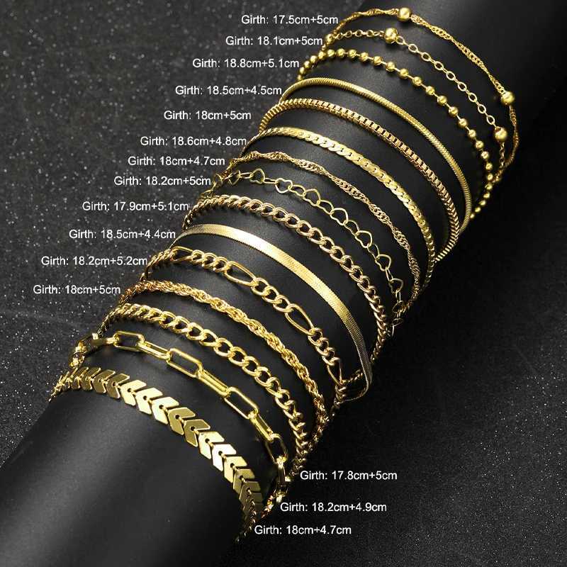 15pcs Vintage Elegant Gold Color Heart Snake Chain Bracelet Set Simple Multi Bracelets For Women Fashion Daily Wear Jewelry Gift W250807