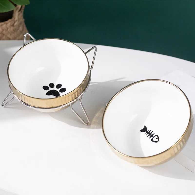 Fashion Pet Bowls Food Water Feeder with Raised Stand Protection Cervical Ceramics Non-slip Cat Bowl Dog Bowl Cat Dogs Feeder Y250806