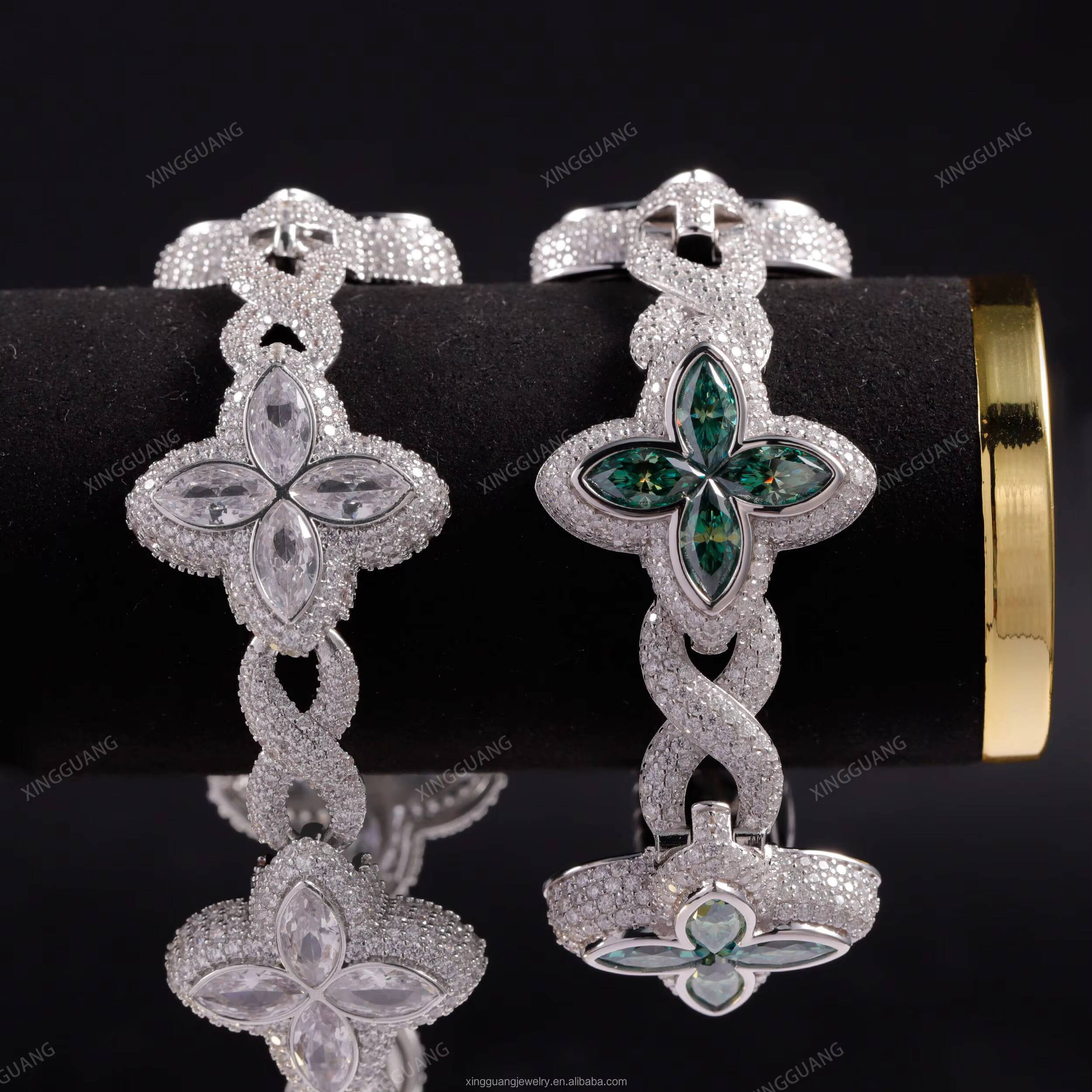 XG Pass Diamond Tester Clovers Bracelets Iced Out Moissanite Cuban Bracelets Silver Plated Gold Vvs Moissanite Bracelets for Men