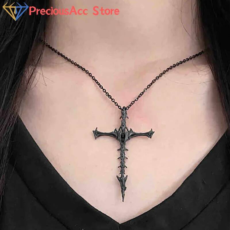 New Retro Skeleton Personality Cross Pendant Necklace For Men Women Minimalist Punk Rock Choker Party GothicJewelry Gifts Jewelry for Women