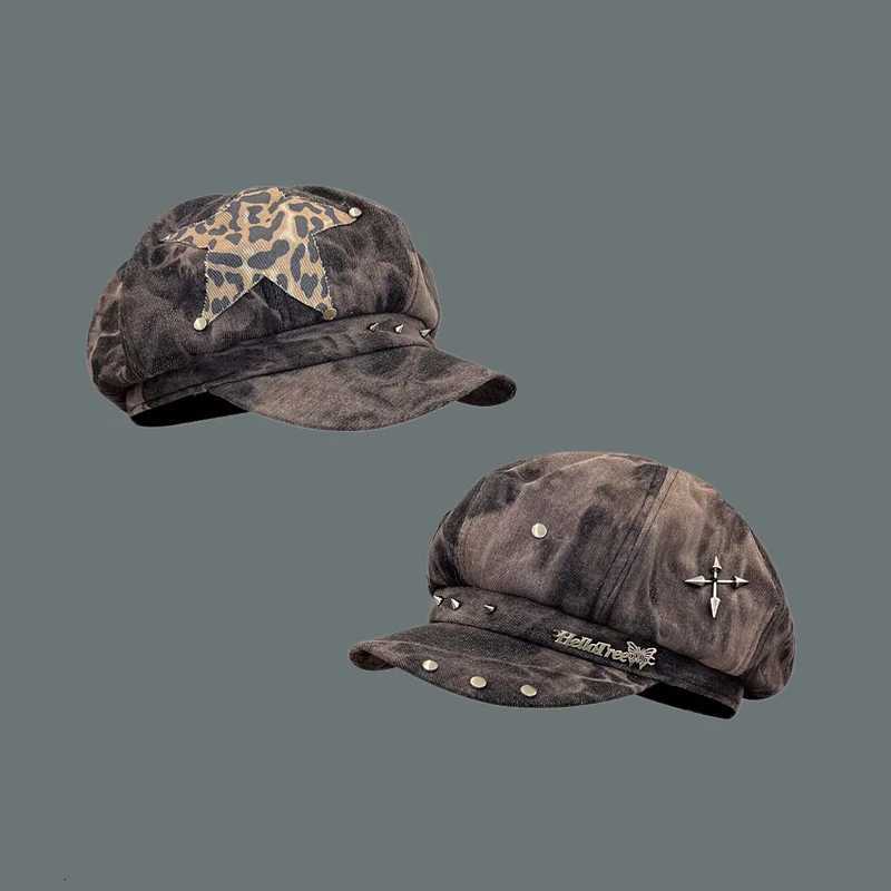 2K Personalized Star Sticker Rivet Design Berets Cs for Women Spring and Autumn Fashion Versatile Retro Tie-e Newsboy Hats XJ250807