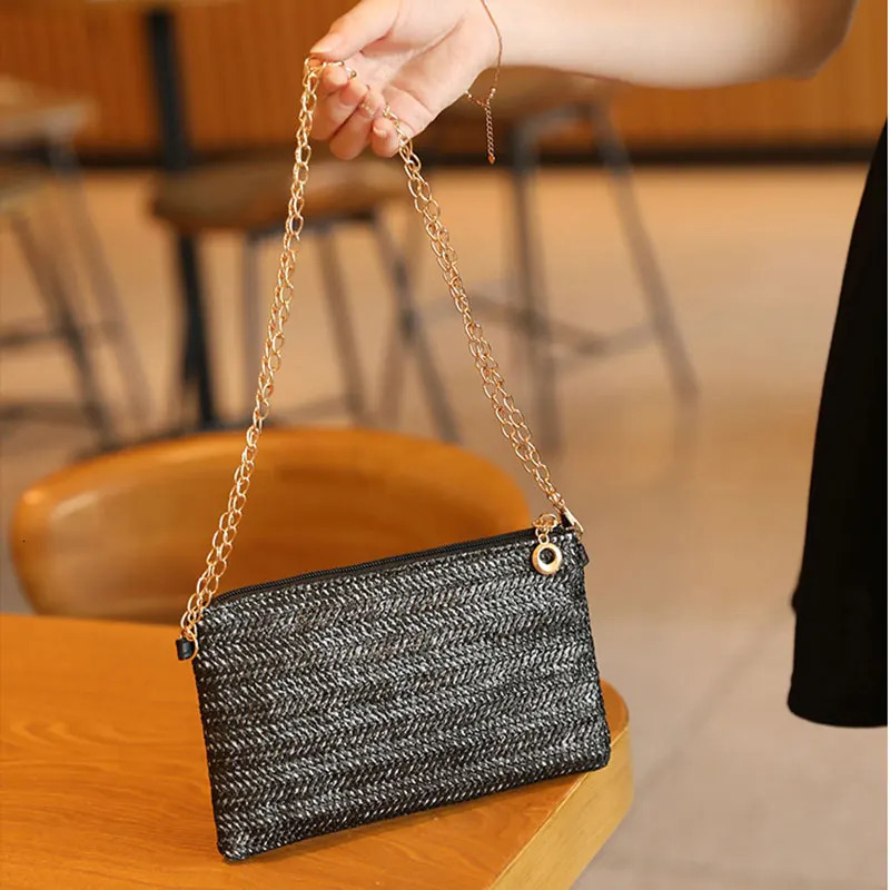 Summer Casual Chain Strap Crossbody Bags For Daily Used Simple n Straw Shoulder Bag Women Ladies Handbags Day Clutch 250801