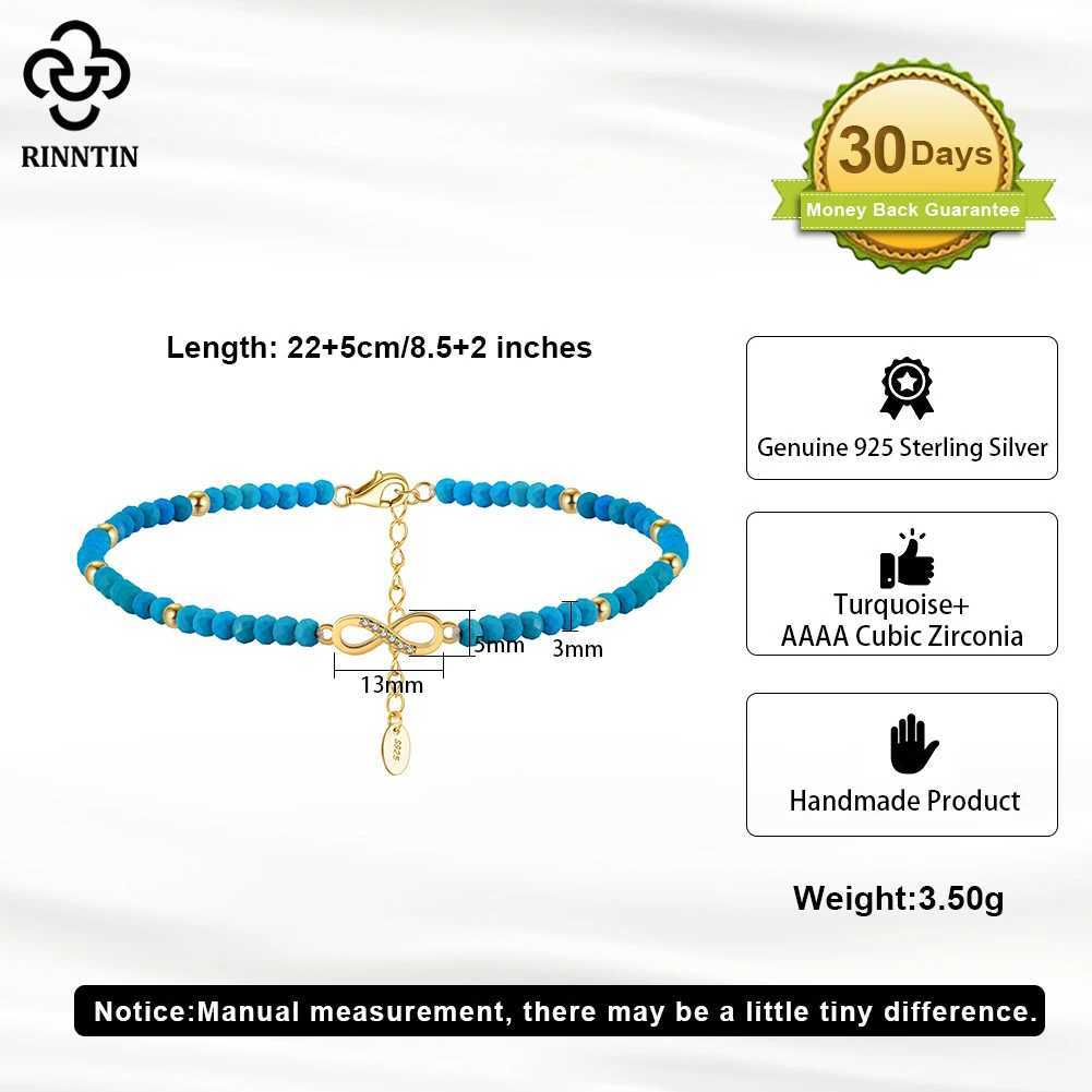 Rinntin 925 Sterling Silver Natural Turquoise Infinity Symbol Anklet for Women Dainty Vintage Straps Anklet Jewelry SA87 Y250805