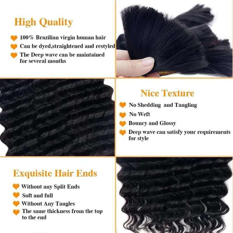 Deep Wave Bulk For 100G/Pack Wet And Wavy Human Braiding Hair Extensions Brazilian Virgin Curl synthetic