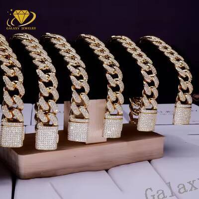 6mm-20mm Iced Out VVS 2Row Moissanite Miami Cuban Link 18K Gold Plated S925 Silver Hip Hop Fine Jewelry Diamond Test Necklace
