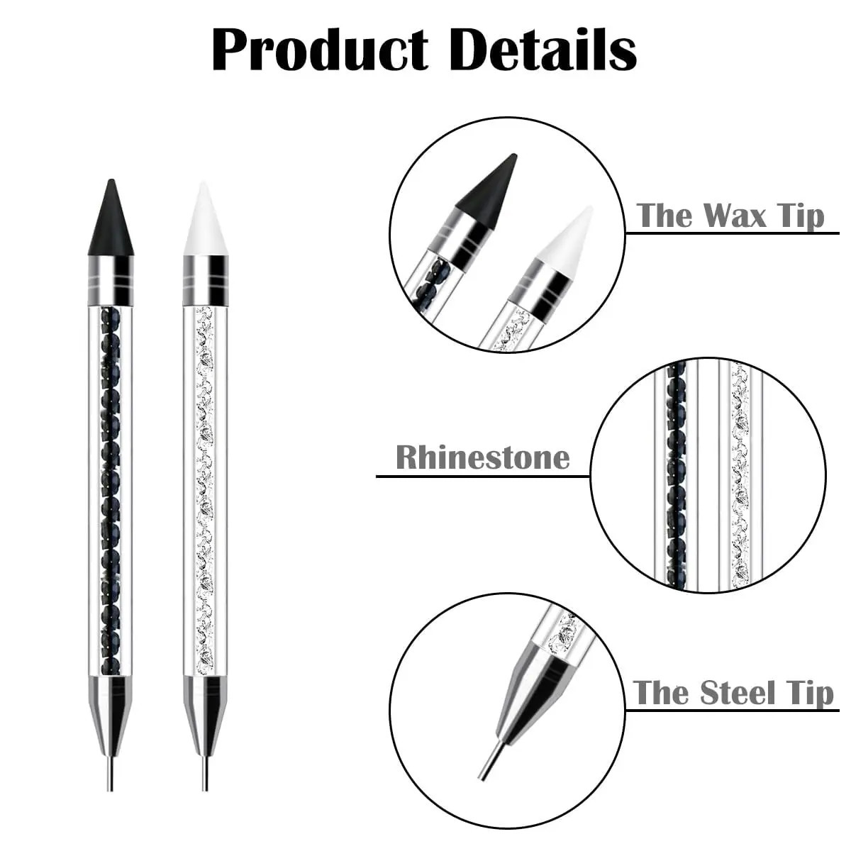Rhinestone Picker Dotting Pen with 6 Wax Tips Dual-Ended Manicure Nail Art DIY Decoration for Rhinestones and Gemstones 250805