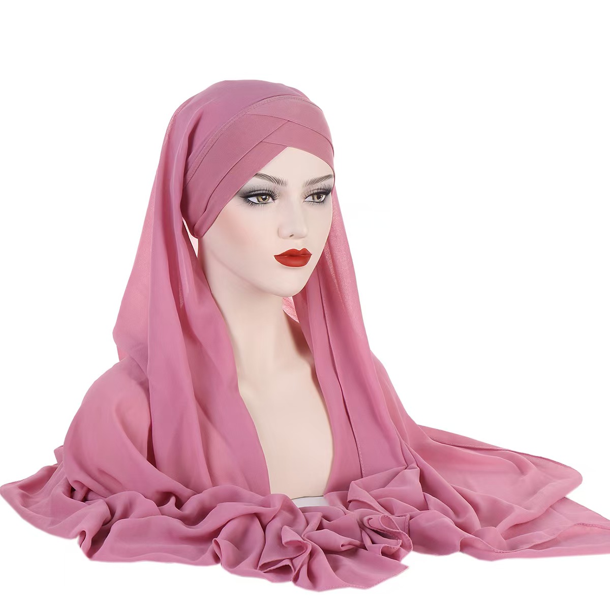 T1411 New convenient chiffon headscarf all seasons solid color chiffon scarf
