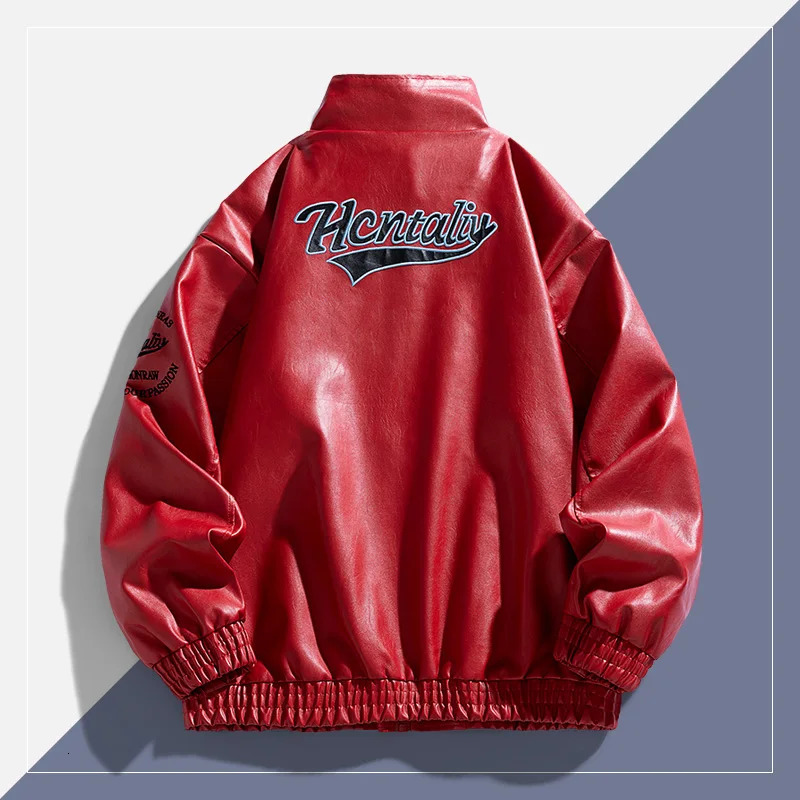 Spring and autumn ruffian handsome jacket mens leather jacket mens coat contrast color racing suit Hong Kong style jacket men 250805