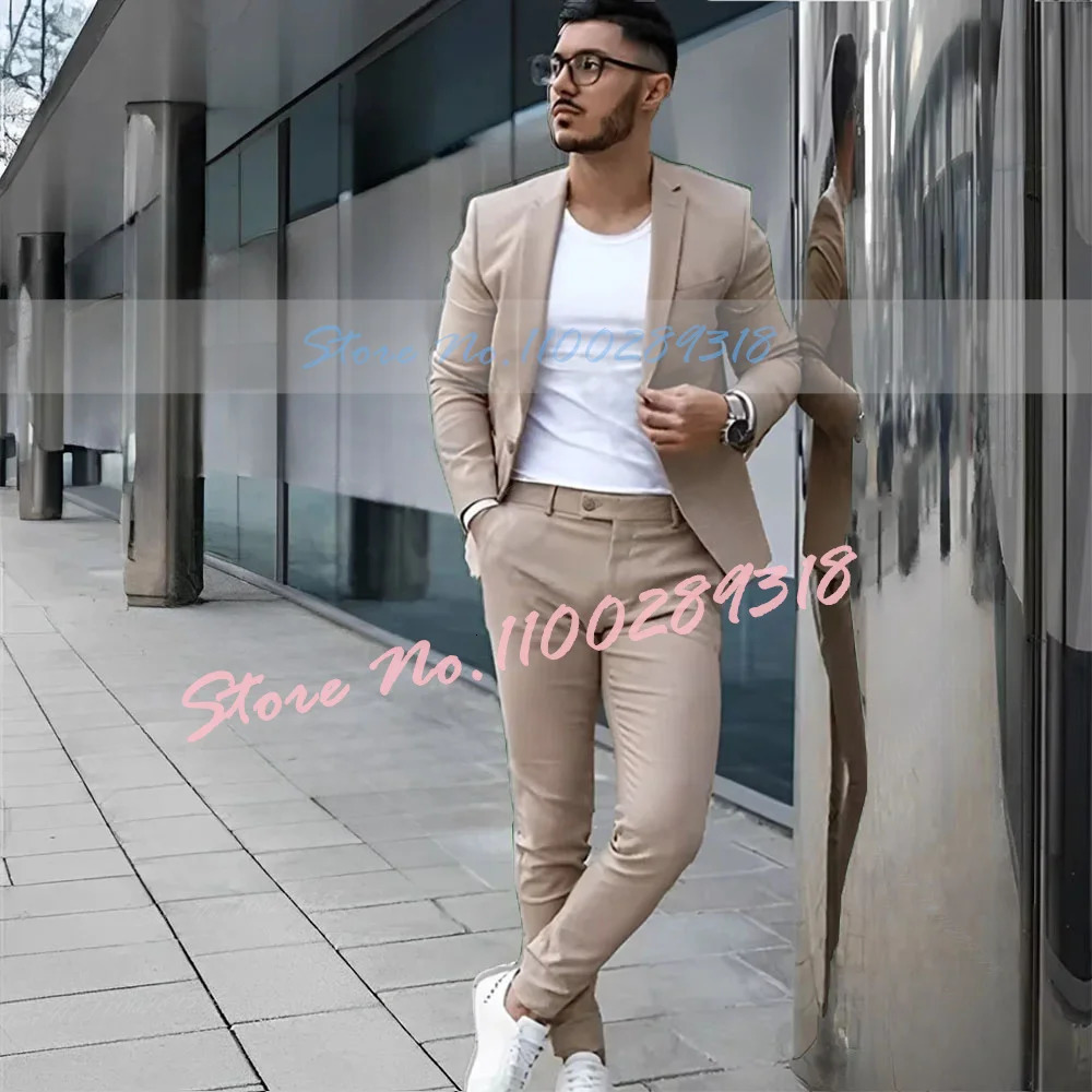 Gray Mens Suit 2 Piece Summer Casual Jacket Pants Formal Wedding Tuxedo Groom Clothes Custom Color Blazer XS5XL 250807