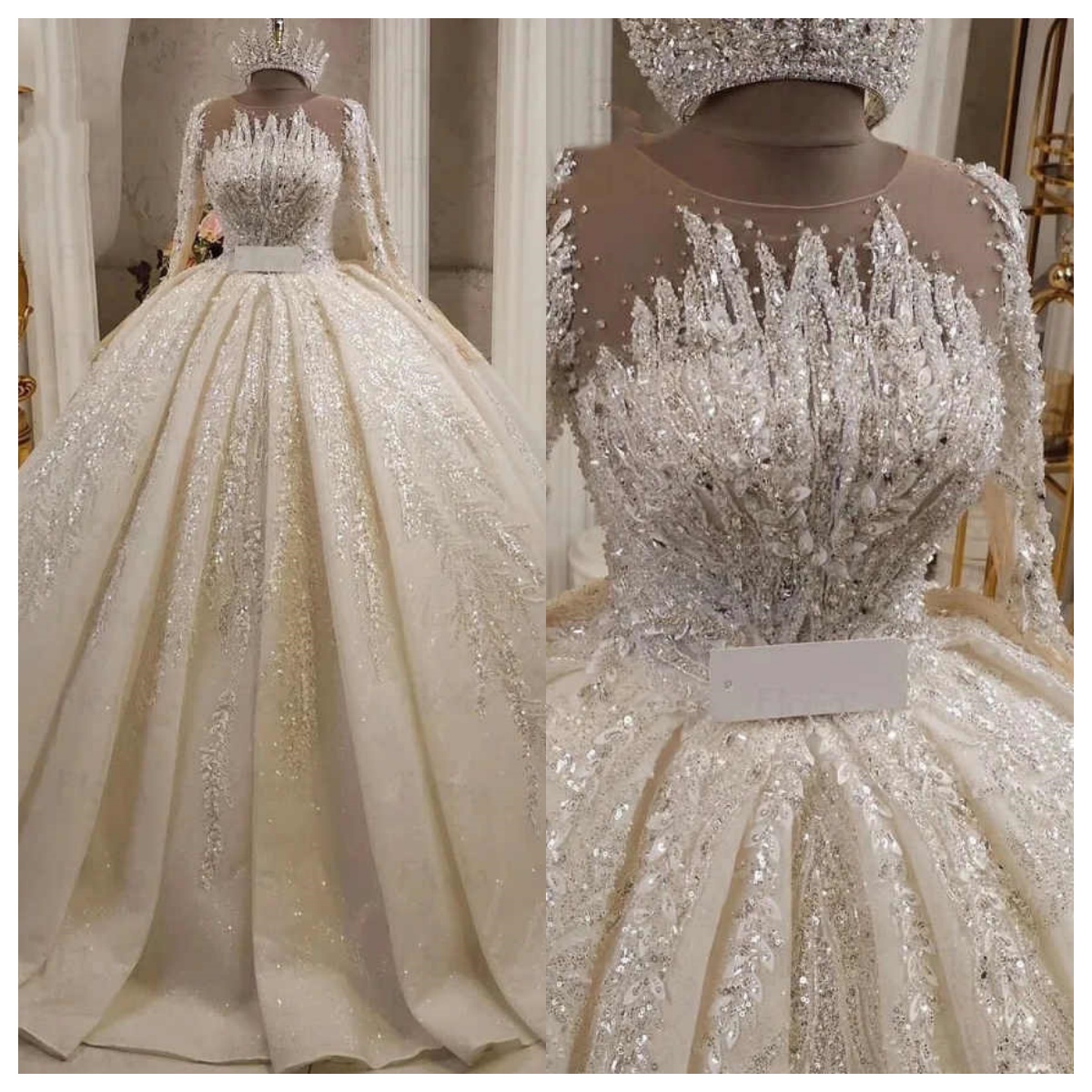 Ivory Gorgeous Ball Gown Wedding Dress Princess Long Sleeve Nude Neck Bridal Gowns Wedding Dress Custom Made Bridal Plus Size Vestidos De Novia