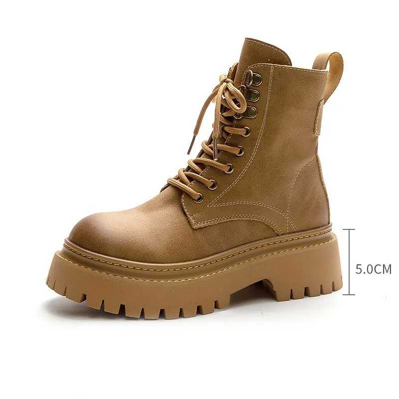 100% Genuine Leather Ankle Boots for Women Autumn Ladies Shoes Thick Heel Platform Motorcycle Boots British Work Short Botas XJ250807