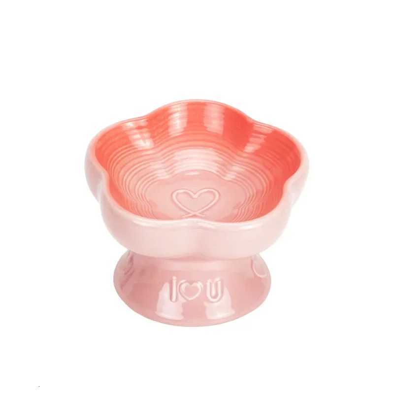 1pc Fashion Ceramic High Footed Pet Bowl Heart-shaped Slanted Mouth Neck Protection Splash Proof for Dogs Cats Pet Accessories Y250806