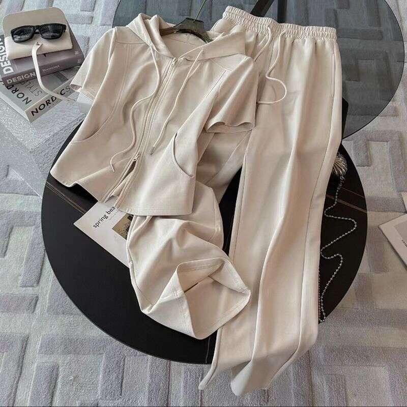 designer leisure Women's Clothing Summer New Short Sleeve Fashionable Casual Age Reducing Wide Leg Pants Two Piece Suit