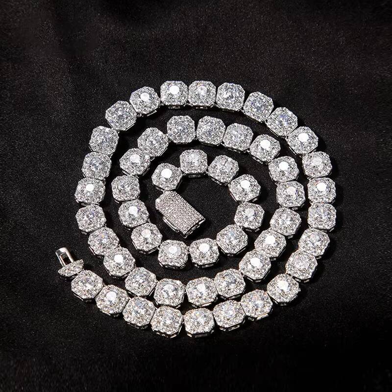 Cuban Link Chains 925 Silver Moissanite Chain Jewelry VVS VS D E Color Diamond Tennis Chain 10mm 12mm Round Moissanite Necklace