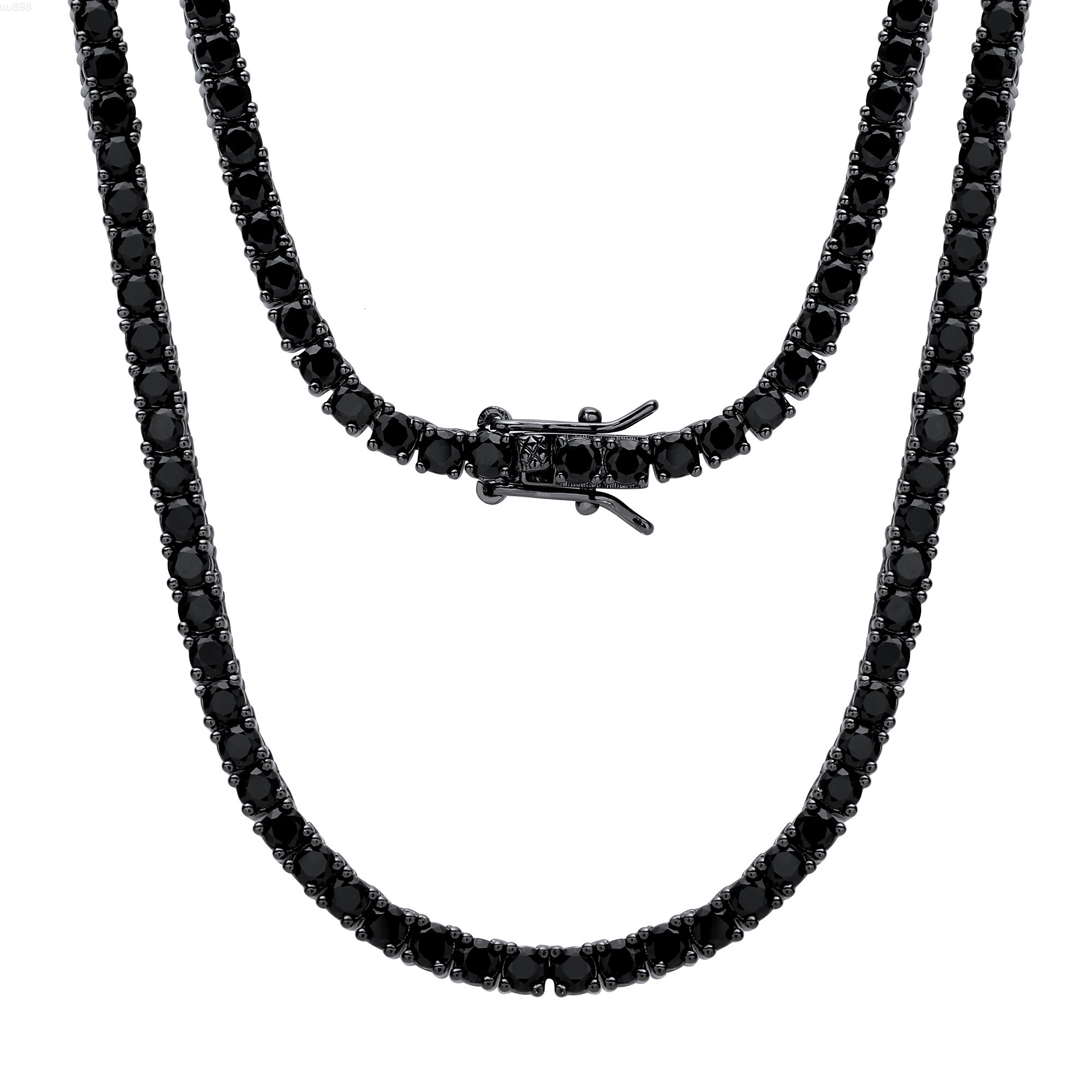 Fine Jewelry 3mm Round Cubic Zircon Black Gold Necklace Hip Hop Jewelry Black Stone Tennis Chain Men Necklace