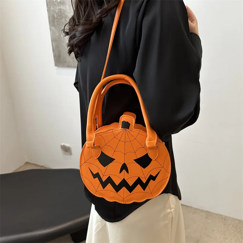 bucket bag Halloween bag 2025 contrasting color womens bag simple shoulder small round bag funny pumpkin bag bags for women 250807