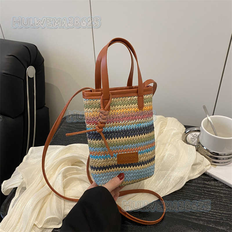 Style Colorful Striped New 2025 Womens Spring Summer Trendy Fashion Woven Bag Shoulder Crossbody Phone Bag H250806