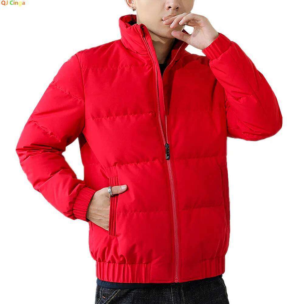 Red Men's Long-sleeved Stand-up Collar Down Jacket, New Winter Coat, Asian Sizes L-8XL, Beige, Gray, Black Parkas