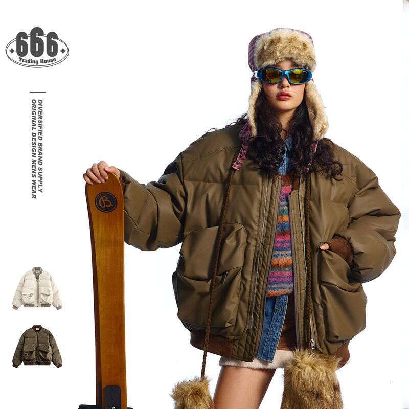 AYWTER Design Sense, Three-Dimensional Large Pocket Stand Up Collar, Men's And Women's PU Jacket, Loose Winter Cotton